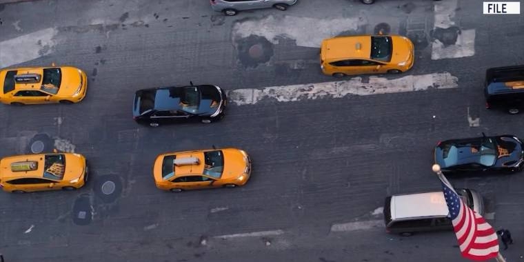 Ariel shot of cars in NYC