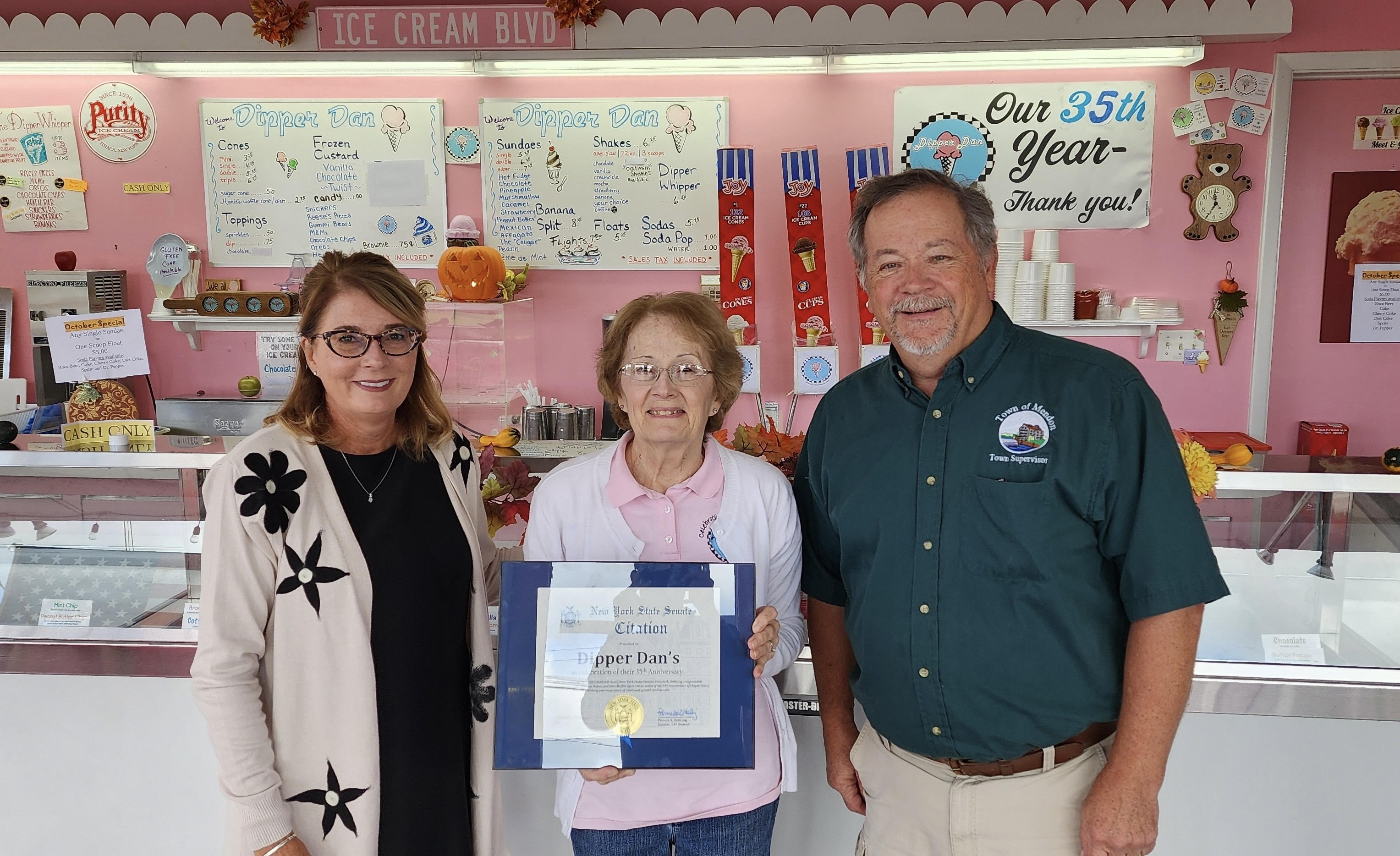 Senator Pam Helming Presents New York State Senate Citation to Dipper Dan’s in Celebration of the Businesses 35th Anniversary