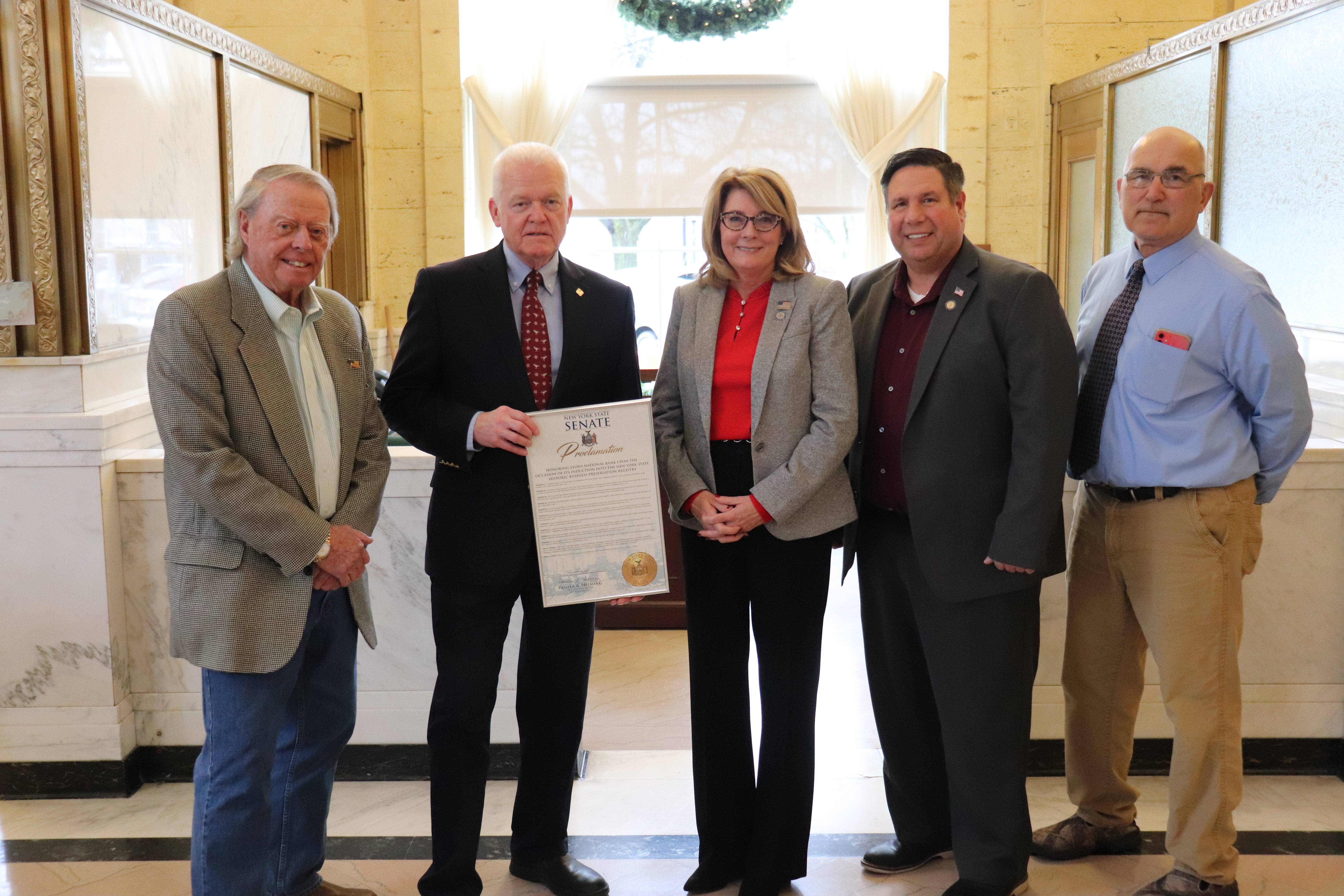 Senator Helming Celebrates the Selection of Lyons National Bank for New York State Historic Business Preservation Registry