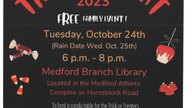 NYS Senator Dean Murray & Assemblyman Joe DeStefano's Trick or Treat 2023 Event NYS Senator Dean Murray & Assemblyman Joe DeStefano are hosting a 2023 Trick or Treat free event for the whole family. It will be on Tuesday, October 24, 2023, 6:00pm to 8:00pm at the Medford Branch Library, located in the Medford Athletic Complex, 2151 Horseblock Road, Medford, NY 11763. Stop down and don't forget your costume.