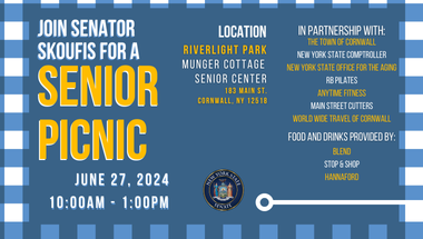 Senior Picnic is held on June 27 at 10AM at Munger Cottage