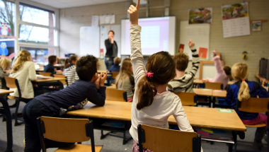 Students in a school classroom.