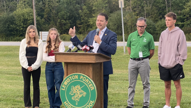 Senator Rob Ortt (R,C – North Tonawanda) speaking at Friday’s press conference outside Lewiston-Porter CSD