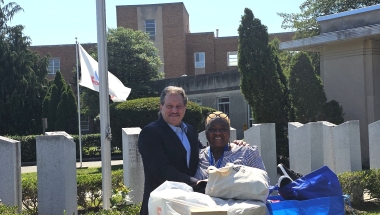 Senator Addabbo drops off supplies to Victoria Townes, Center for Development and Civic Engagement Specialist at the St. Albans Community Living Center at the NY Harbor Healthcare System.