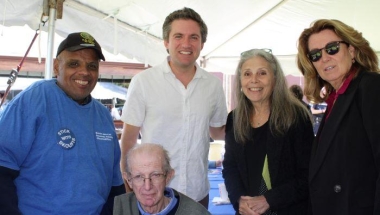 Senator James Skoufis (center, white shirt) at the Chester Senior Picnic.