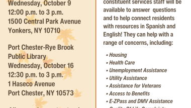 Mobile Office Hours flyer for Yonkers and Port Chester