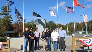 Sen. James Skoufis, with Town of Crawford officials at the town’s Veterans Memorial.