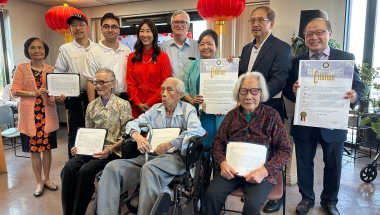 Senator Kavanagh and Assemblymember Grace Lee celebrate centenarians at Chung Pak's Mid-Autumn Festival.