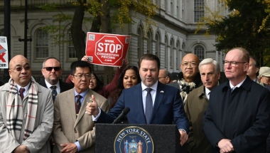 Senate Republican Leader Ortt with Senator-Elect Steve Chan and Senator Rob Rolison and community activists