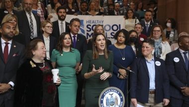 Senator Michelle Hinchey advocates for the inclusion of Universal School Meals at the NYS Capitol on January 9, 2023, during the FY'24 budget process.