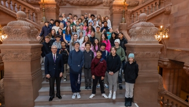 Senator Tedisco with the 7th grade Maple Avenue Middle School class taken on the Million Dollar Staircase at the Capitol