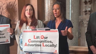 Senator Monica R. Martinez speaks in support of the LOCAL Act: a small business advertising tax credit during a rally held in the capitol on Tuesday, March 11, 2025