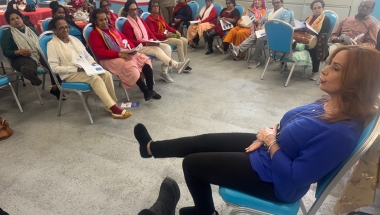 Physical therapist Andrea Kleess demonstrates some stretching exercise.