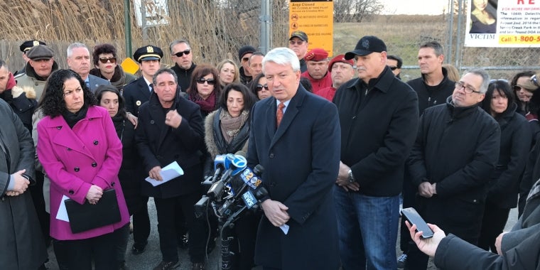 Senator Boyle speaks at a press conference to call for Familial DNA Searching on February 2, 2017 (Photo Credit: New York State Senate)