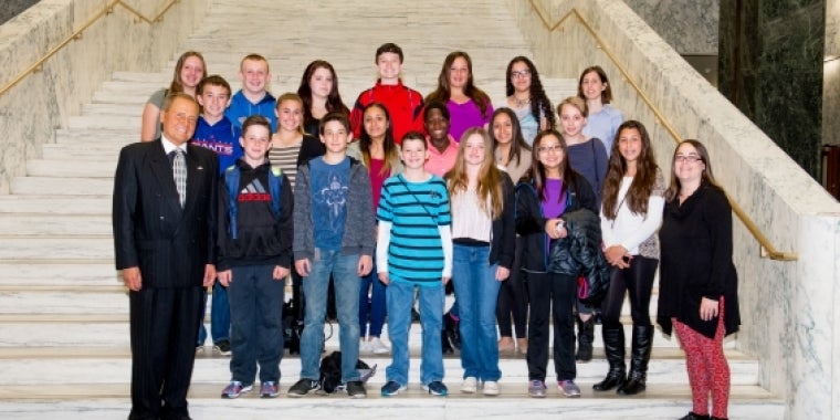 Senator Bonacic is pictured with the Greenwood Lake Middle School Student Council and teachers, Allison Catania, and Stacy Shepard.