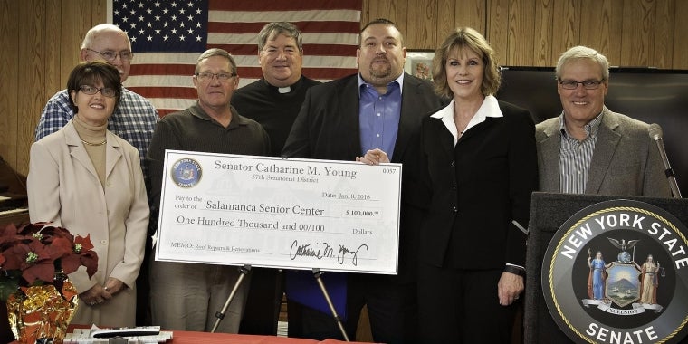 Senator Young announces funding to replace the roof of the Salamanca Area Senior Center.