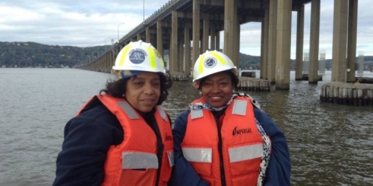 Senator Stewart-Cousins with Diversity Compliance Officer, Tracey Mitchell, getting a tour of New NY Bridge