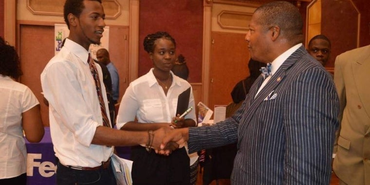 Senator Sanders greeted attendees and offered words of encouragement as they sought employment opportunities at his job fair at Rochdale Village.