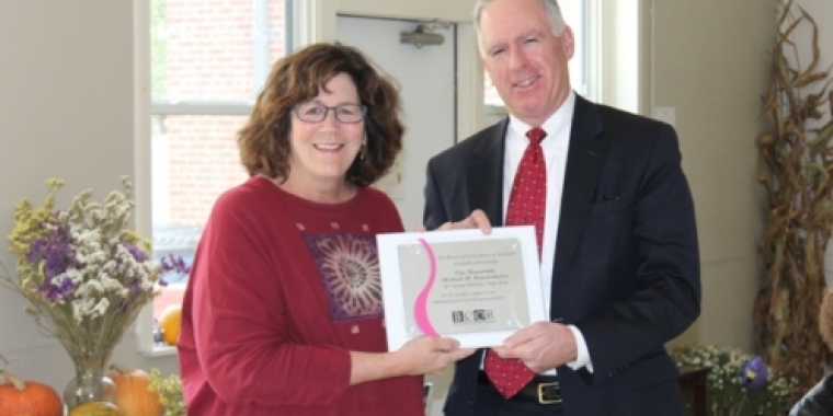 BCCR Executive Director Holly Anderson acknowledges Senator Ranzenhofer's steadfast support for regional outreach efforts.