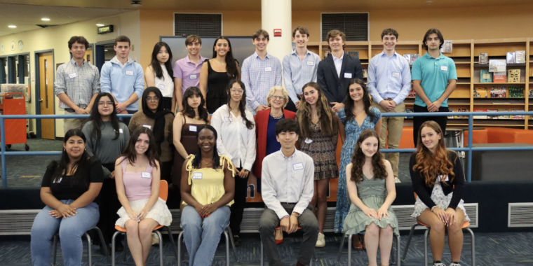 NYS Senator Shelley Mayer, District 37, poses with student recipients of the 2023 Citizenship Award