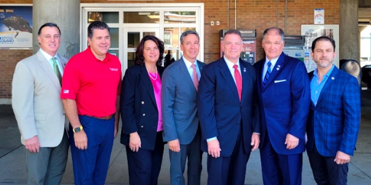 (L-R):New York State Senator Anthony Palumbo, Congressman Nick LaLota, New York State Senators Patricia Canzaneri-Fitzpatrick, Jack Martins, Steve Rhoads, Mario Mattera, and Assemblyman Ari Brown.