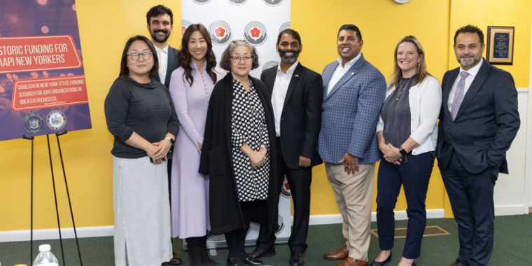 Senator Cooney stand with AAPI Elected Officials and Advocates