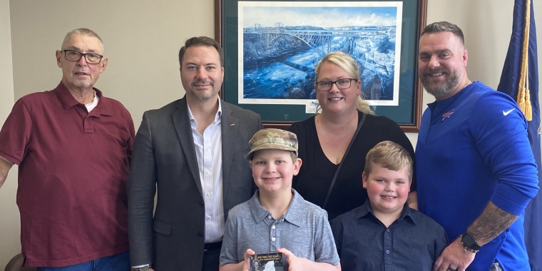 Senator Ortt, Liam Lynch, and family with the New York State Senate Commendation Award