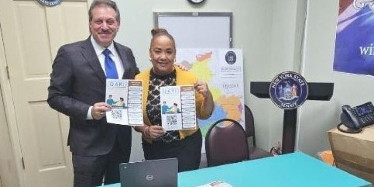 Senator Addabbo with Clara Cepeda, Coordinator with QARI. Senator Addabbo with Clara Cepeda, Coordinator with QARI.