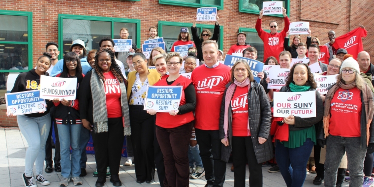 Senator Lea Webb, Assemblymember Lupardo, UUP, and Student Advocates Rally for Funding for the State University of New York in the NYS Budget 