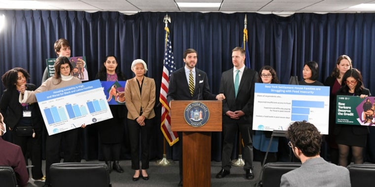 State Senator Andrew Gounardes stands with colleagues and advocates at a press event to call for the Working Families Tax Credit State Senator Andrew Gounardes stands with colleagues and advocates at a press event to call for the Working Families Tax Credit