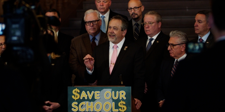 Senator Peter Oberacker joins member of the Senate Republican Conference at the Capitol to unveil education priorities in the state budget.