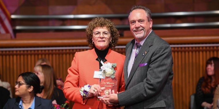 Senator Oberacker congratulates 2024 New York State Senate “Woman of Distinction” honoree Dr. Marion Terenzio at the Capitol in Albany.