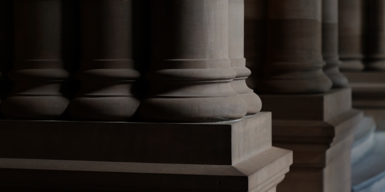 Stone columns in the New York State Capitol.