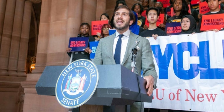 Senator Andrew Gounardes speaks at NYCLU's Youth Lobby Day at the New York State Capitol