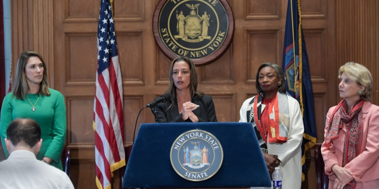 Senator Martinez speaks about a vote on an increase in the fire and ambulance volunteer tax credit during a press conference on EMS related legislation held at New York State Capitol on May 29, 2024.