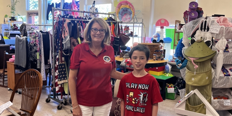 Senator Helming pictured with Lucas Powell at his store, Farm Friendly Finds Boutique in Wolcott, NY.