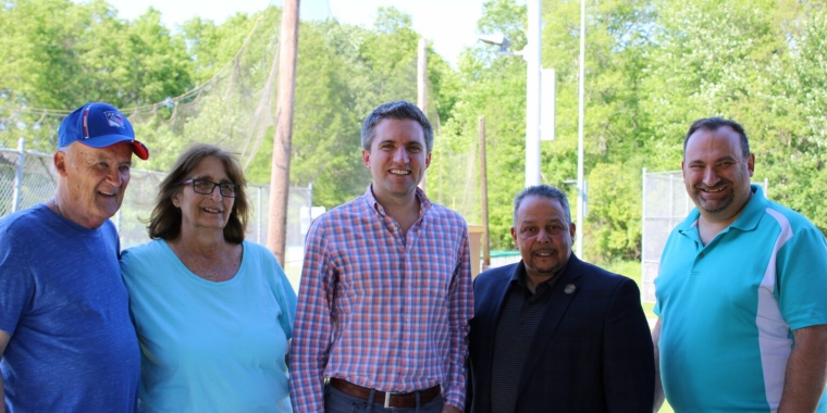 (From left to right) Bob Maxcy, his wife, Barbara Maxcy, Treasurer of the Town of Wallkill Little League, Senator James Skoufis, Town of Wallkill Supervisor George Serrano and Larry Kotkin, Town of Wallkill Community Center Coordinator.