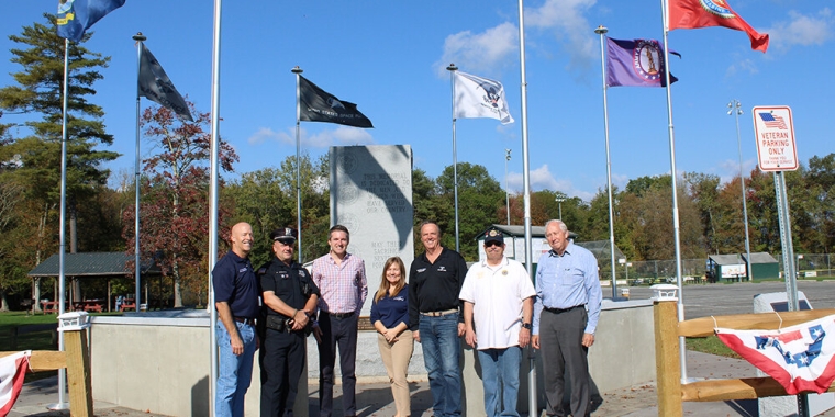 Sen. James Skoufis, with Town of Crawford officials at the town’s Veterans Memorial.