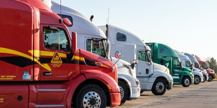 semi trucks lined up