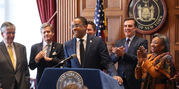 Senator Myrie at a Voting Press Conference