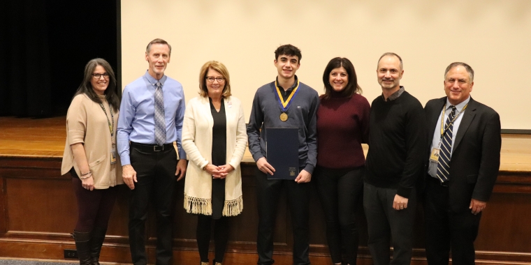 L-R: Victor CSD Board VP Lisa Kostecki, Village of Victor Mayor Gary Hadden, Sen. Helming, Jack Crabbe, Tricia Crabbe (mom), Jon Crabbe (dad), Victor CSD Superintendent Tim Terranova