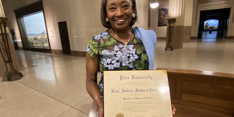 New York State Senate Majority Leader Andrea Stewart-Cousins received an Honorary Doctorate of Humane Letters from Pace University.