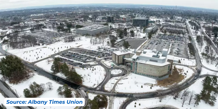 Aerial view of the Harriman Campus, Albany, New York.