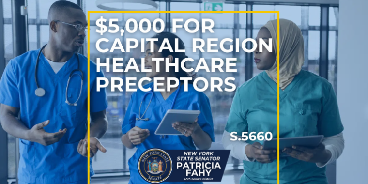 $5,000 for Capital Region healthcare preceptors - nurses and a preceptor in photo behind overlayed text