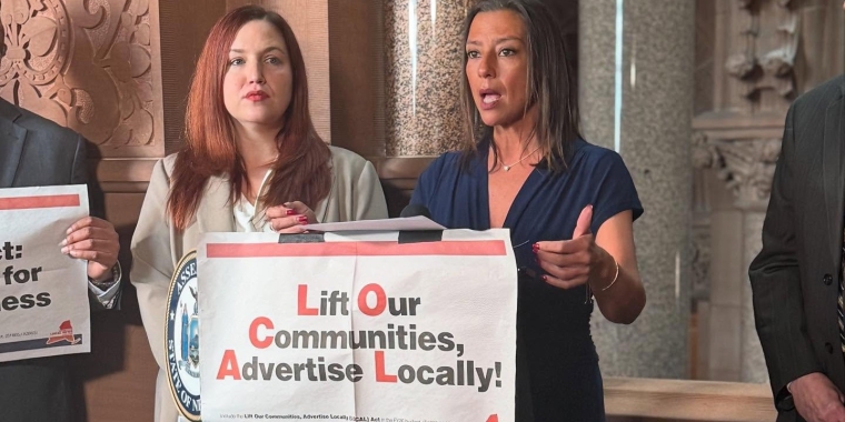 Senator Monica R. Martinez speaks in support of the LOCAL Act: a small business advertising tax credit during a rally held in the capitol on Tuesday, March 11, 2025