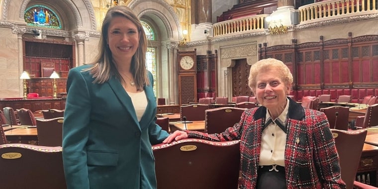 Senator Michelle Hinchey and Red Hook Math Teacher Martha Strever on the Senate Floor. Senator Michelle Hinchey, Red Hook Math Teacher Martha Strever