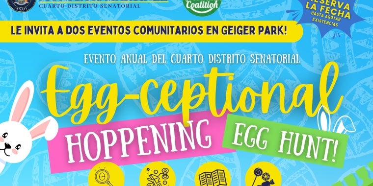 Photo image of top portion of egg hunt flyer in Spanish.