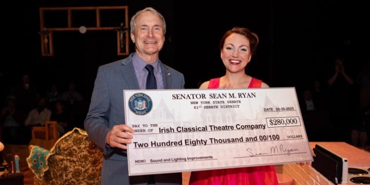 Senator Ryan presents check to Irish Classical Theatre