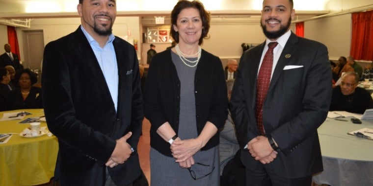 This month's guest speakers were Margaret Neri of the NYS Department of Taxation and Finance, center, and Keith Kinch, left and Ian Harris of BlocPower.