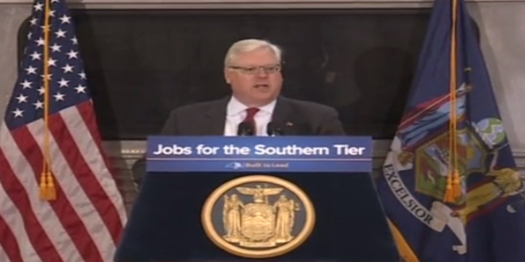 Senator O'Mara speaks at today's event in Hornell celebrating the success of Alstom Transportation. "It’s about the strong workforce that we have, and we need to continue to build on that,” the senator said.